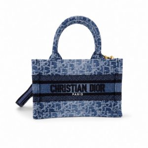 DIOR MINI BOOK TOTE STONEWASHED EFFECT WITH STRAP